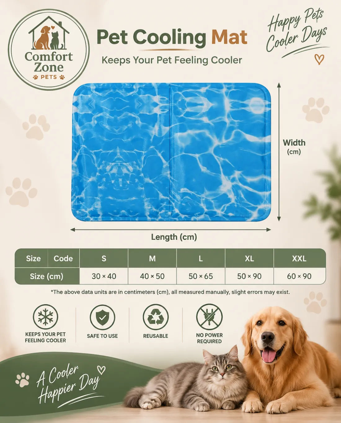 Self Cooling Gel Pet Mat Waterproof Summer Bed for Dogs and Cats, Durable Cooling Pad for Hot Days and Pet Comfort