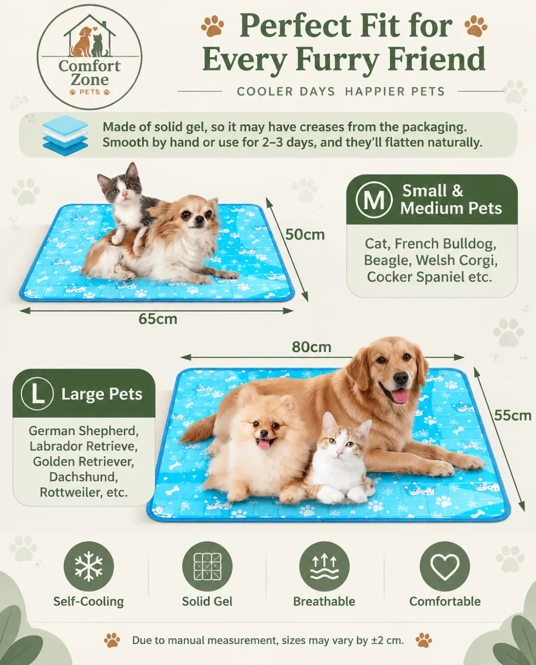 Self Cooling Gel Pet Mat with Waterproof Design, Non Slip Cooling Pad for Dogs and Cats at Home, Travel, and Outdoor Use
