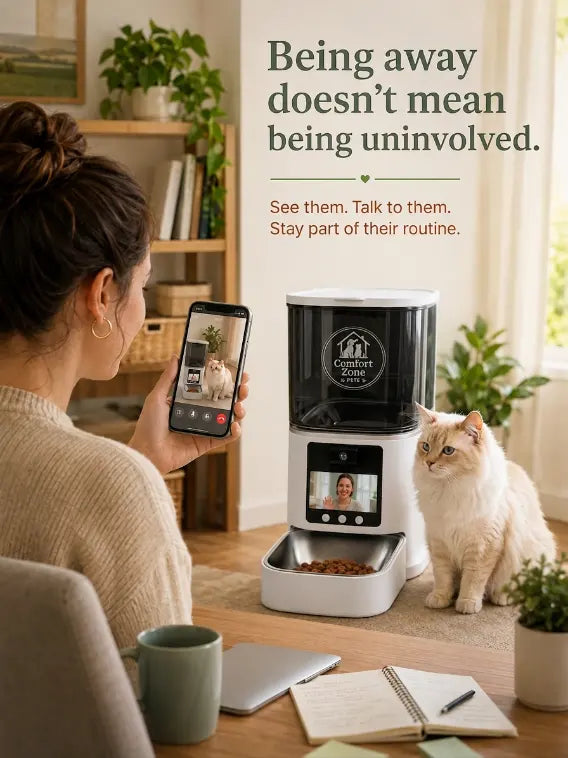 Comfort Zone Pets white 5L automatic pet feeder with 4MP camera for two-way video and voice calls