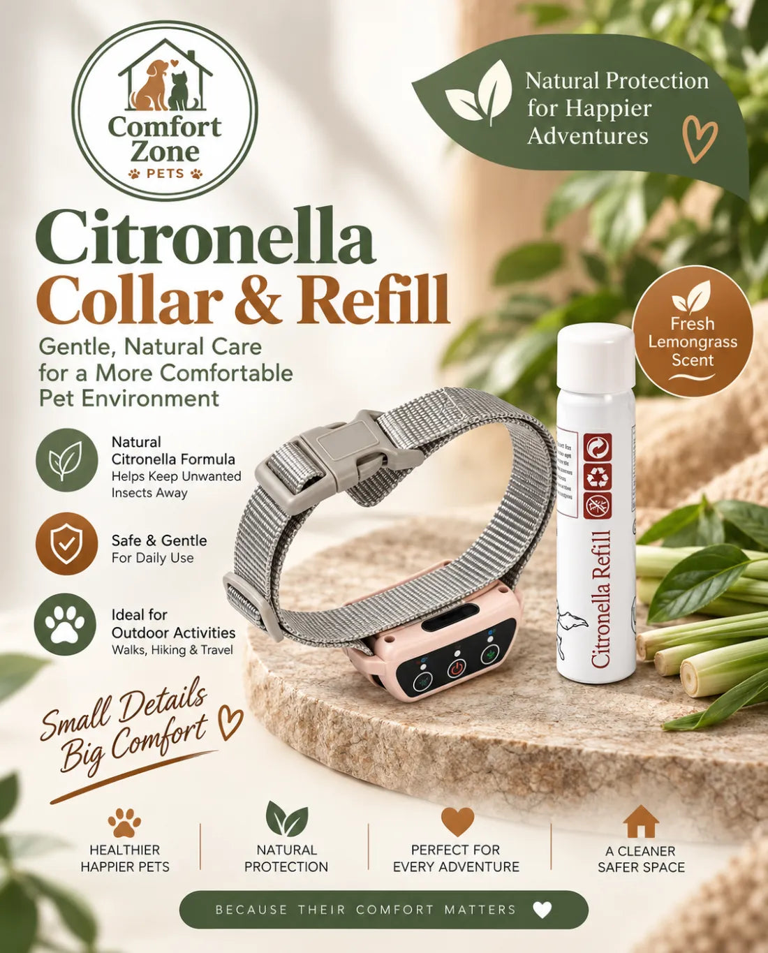 Smart spray bark control collar for dogs with citronella refill system, comfortable adjustable fit, and gentle training support.