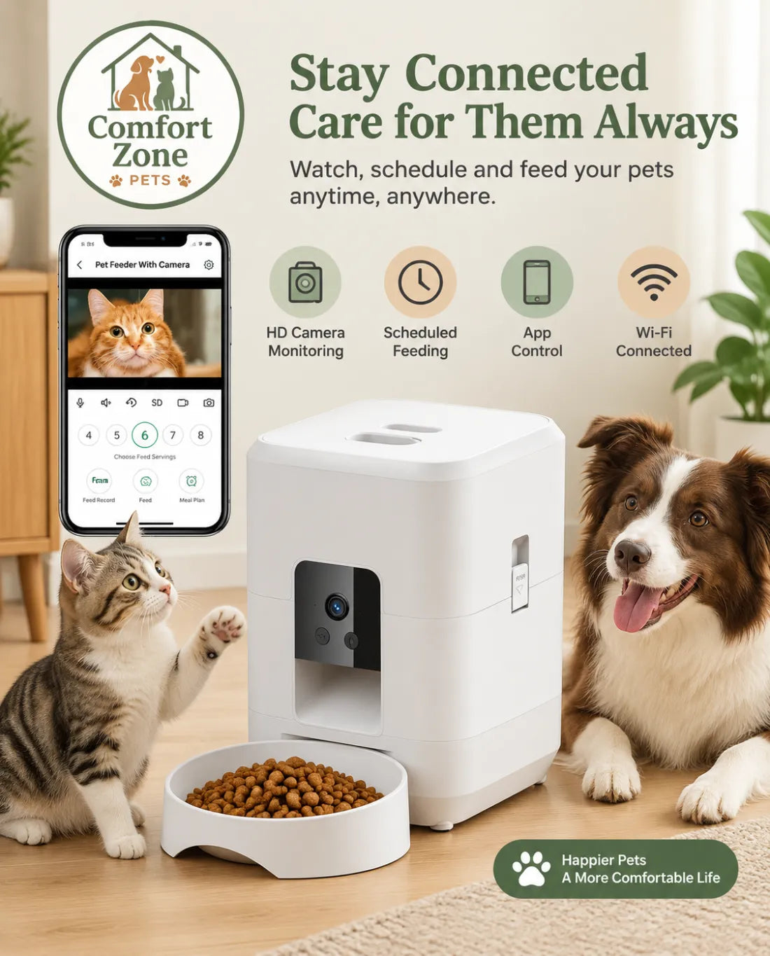 Smart pet feeder with easy-clean detachable parts for hygienic pet feeding.