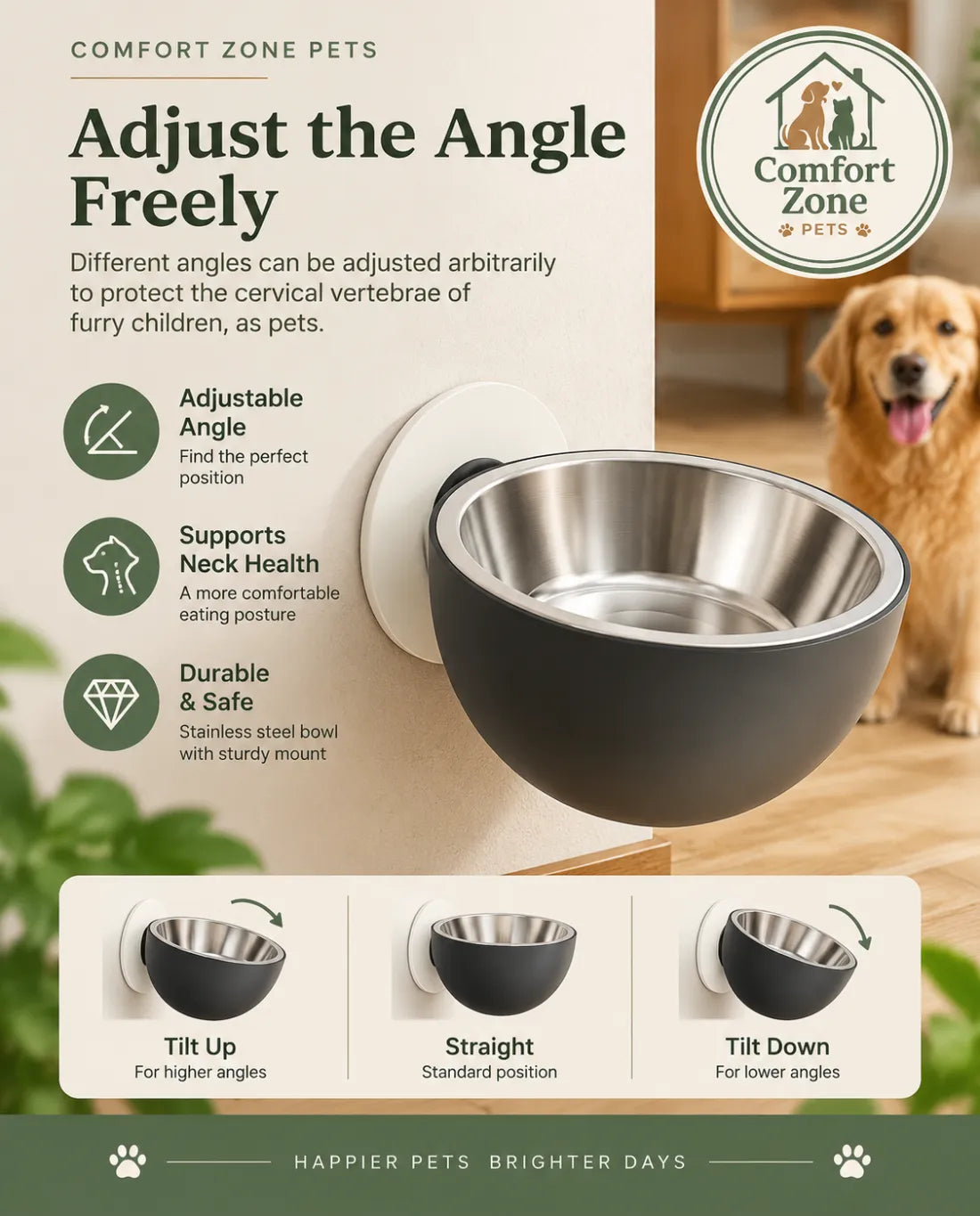Tilted angle adjustable pet food bowl for cats and small dogs with ergonomic feeding design