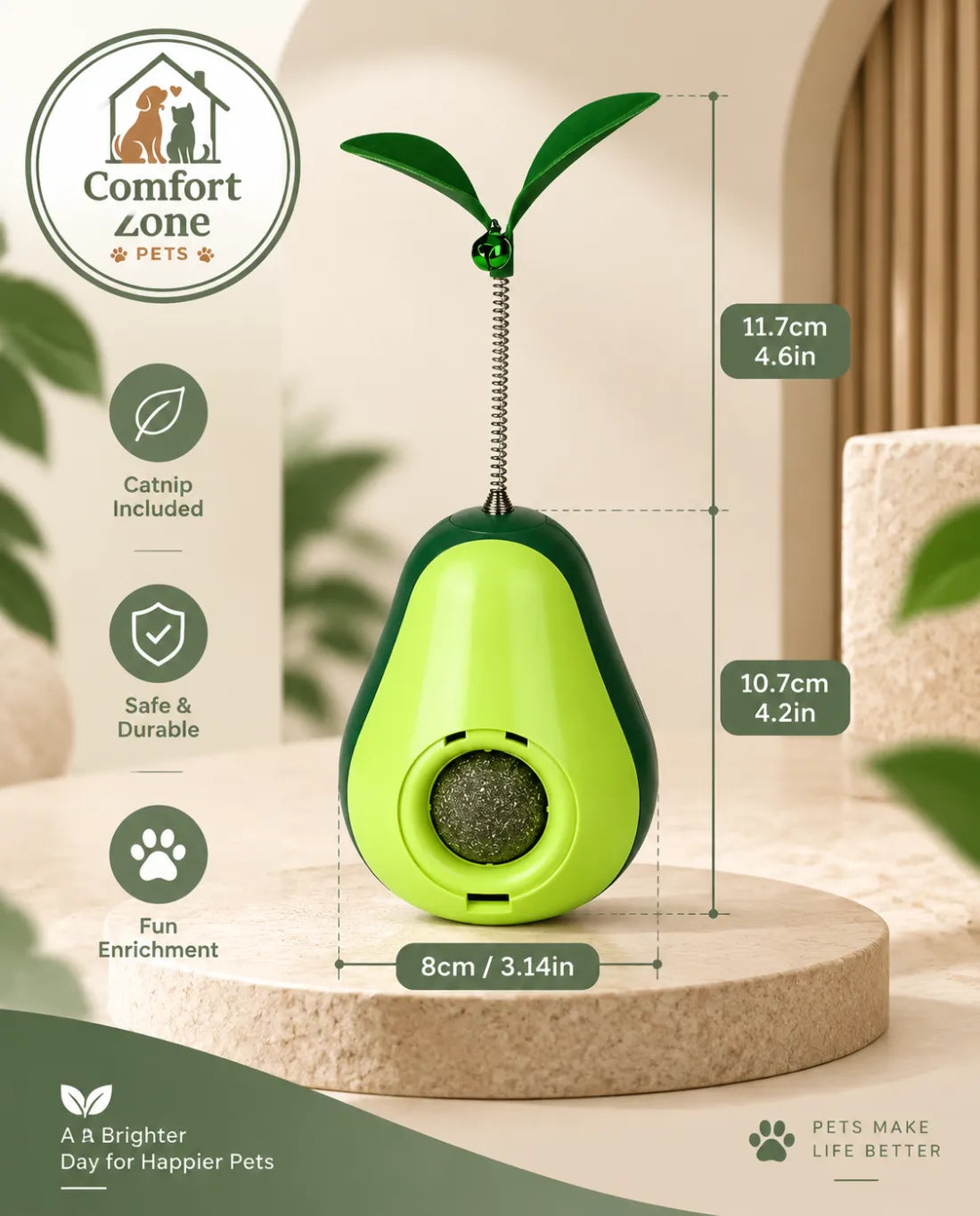 Comfort Zone Pets avocado cat toy wall mounted interactive play accessory with catnip and enrichment features for indoor cats.