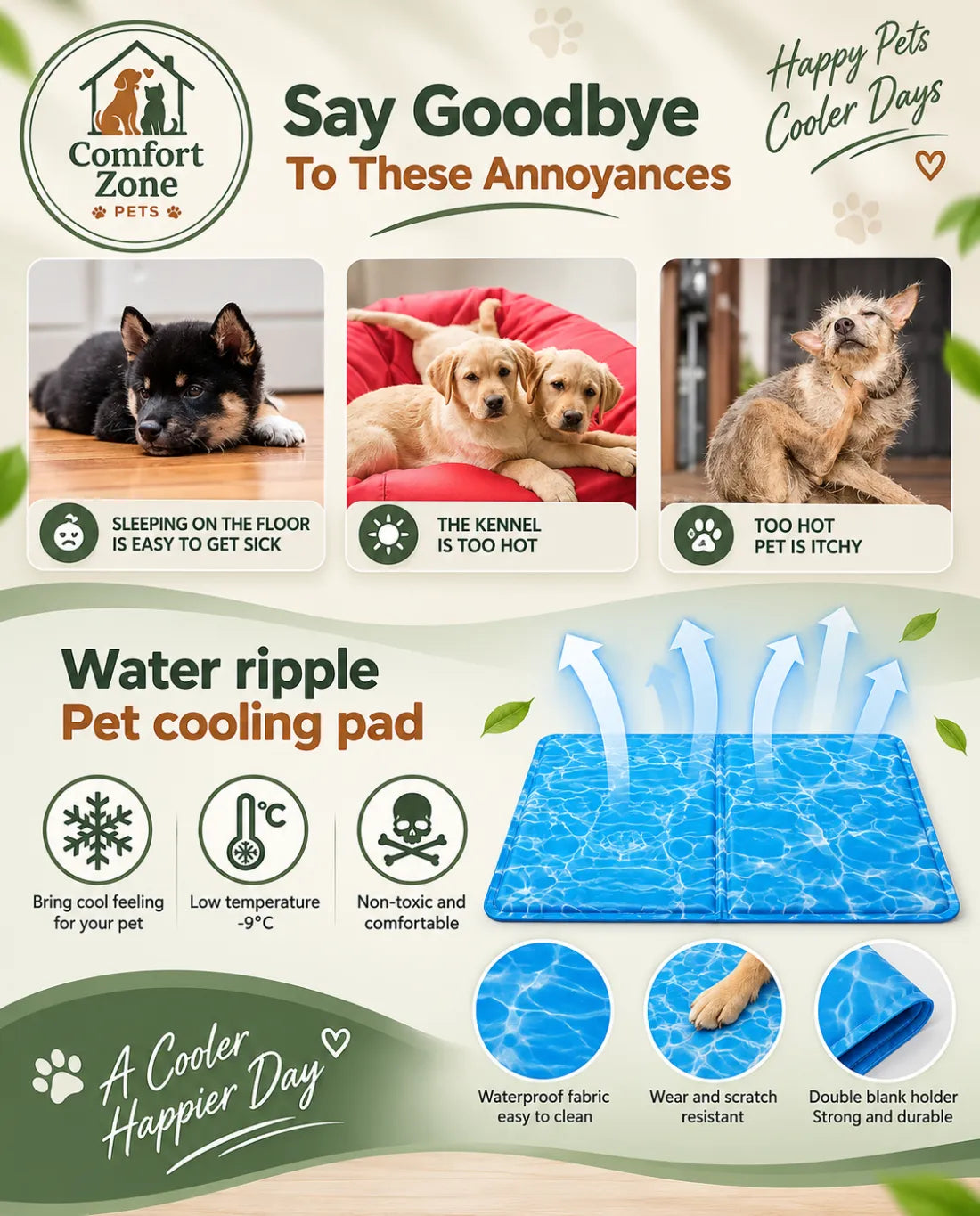 Waterproof Summer Cooling Pet Mat for Dogs and Cats, Self Cooling Gel Bed Pad for Heat Relief, Travel, and Outdoor Adventures