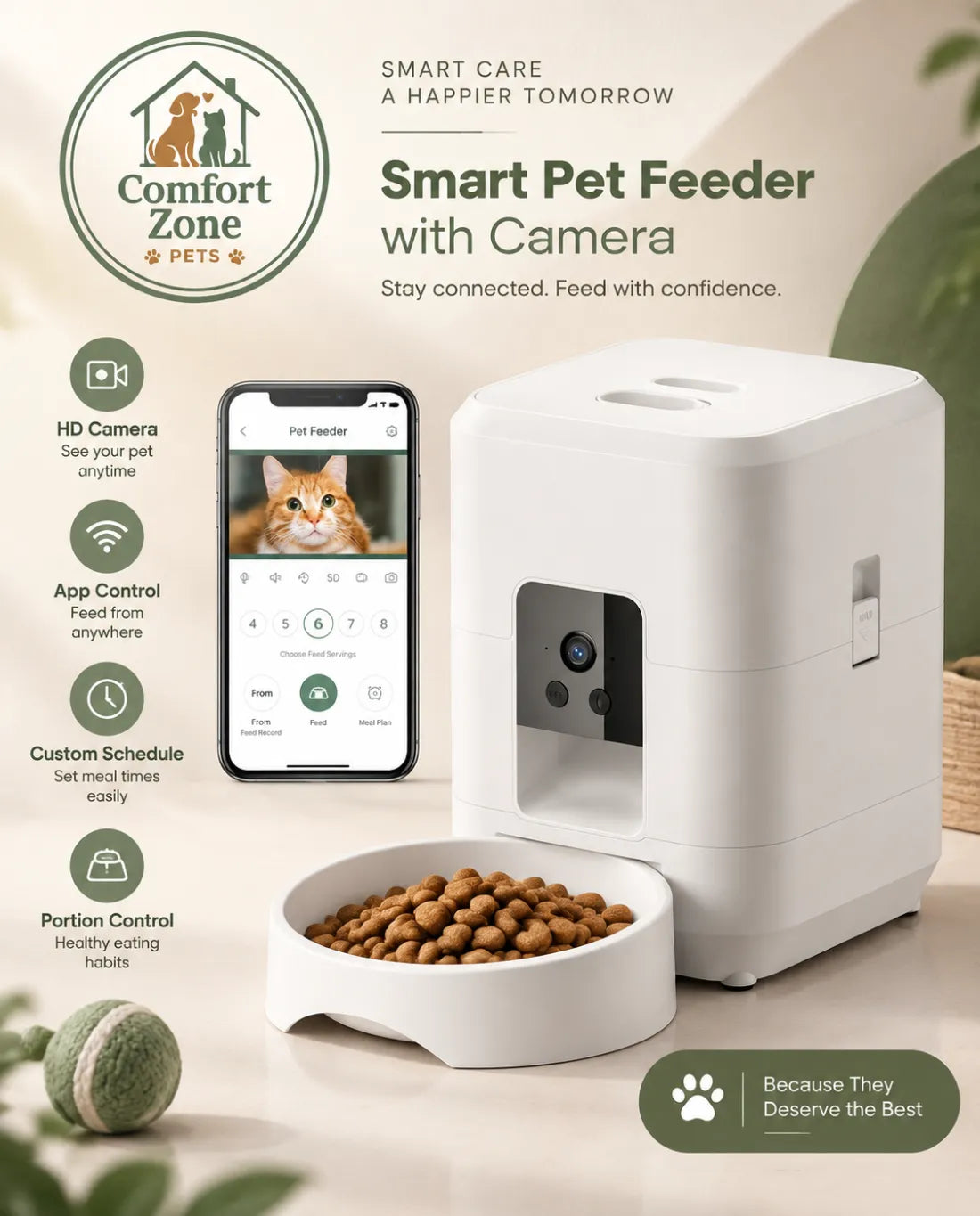 WiFi automatic pet feeder with app control and remote feeding features for convenient pet care.